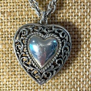 Vintage sterling silver filigree heart on sterling silver chain